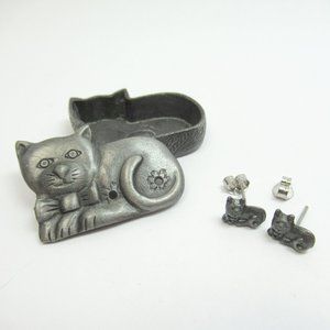 Vintage Cat brooch and earrings set